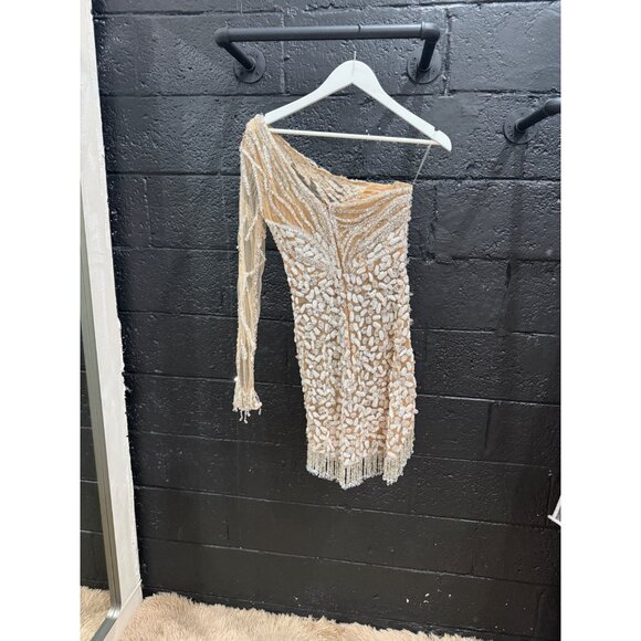 Albina Dyla Short Silver One Sleeved Dress - Picture 8 of 11